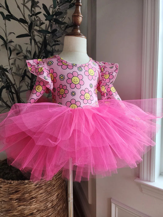 Hot Pink with Flowers Tutu