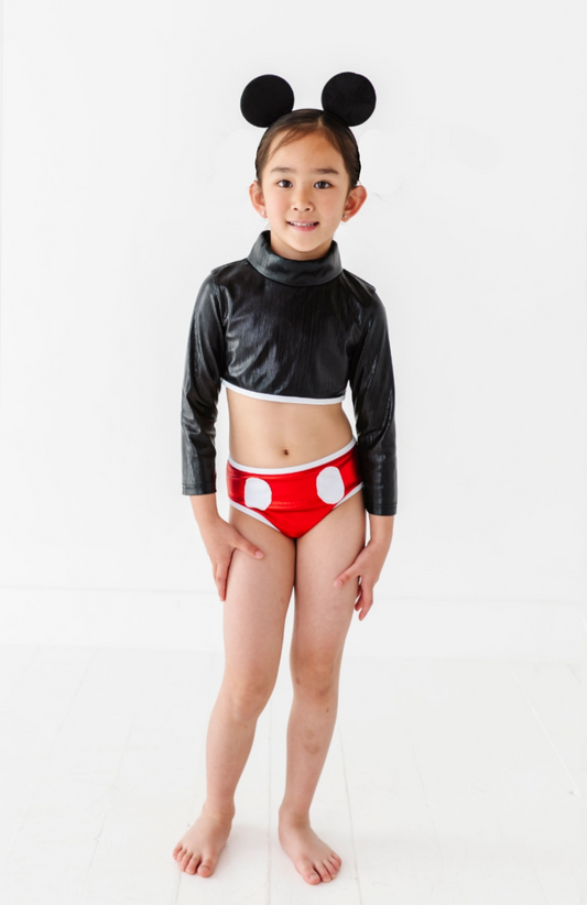 Red, black & white rashgaurd swimsuit