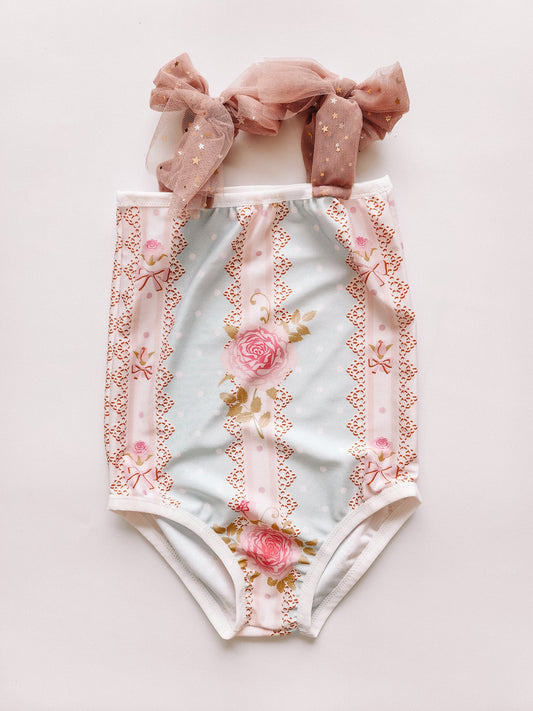Floral One-Piece swimsuit with bow-tie straps