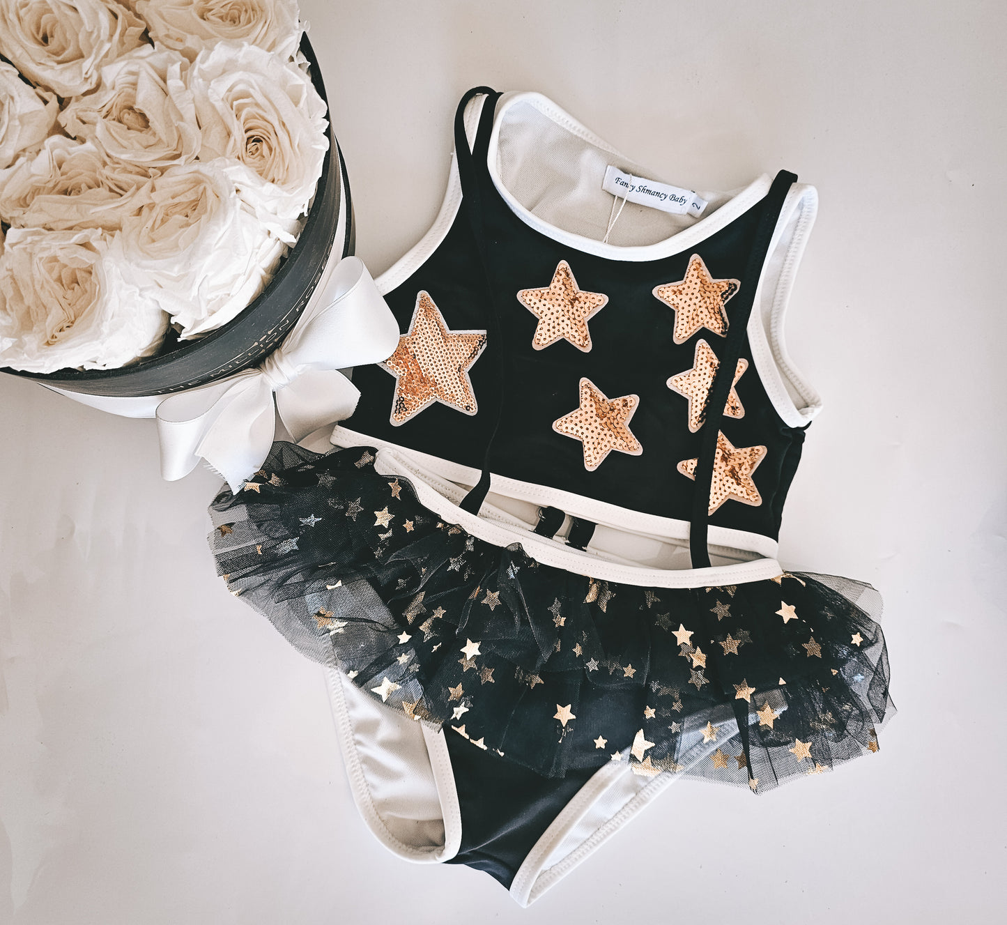 Black and Gold stars - Suspender swimsuit