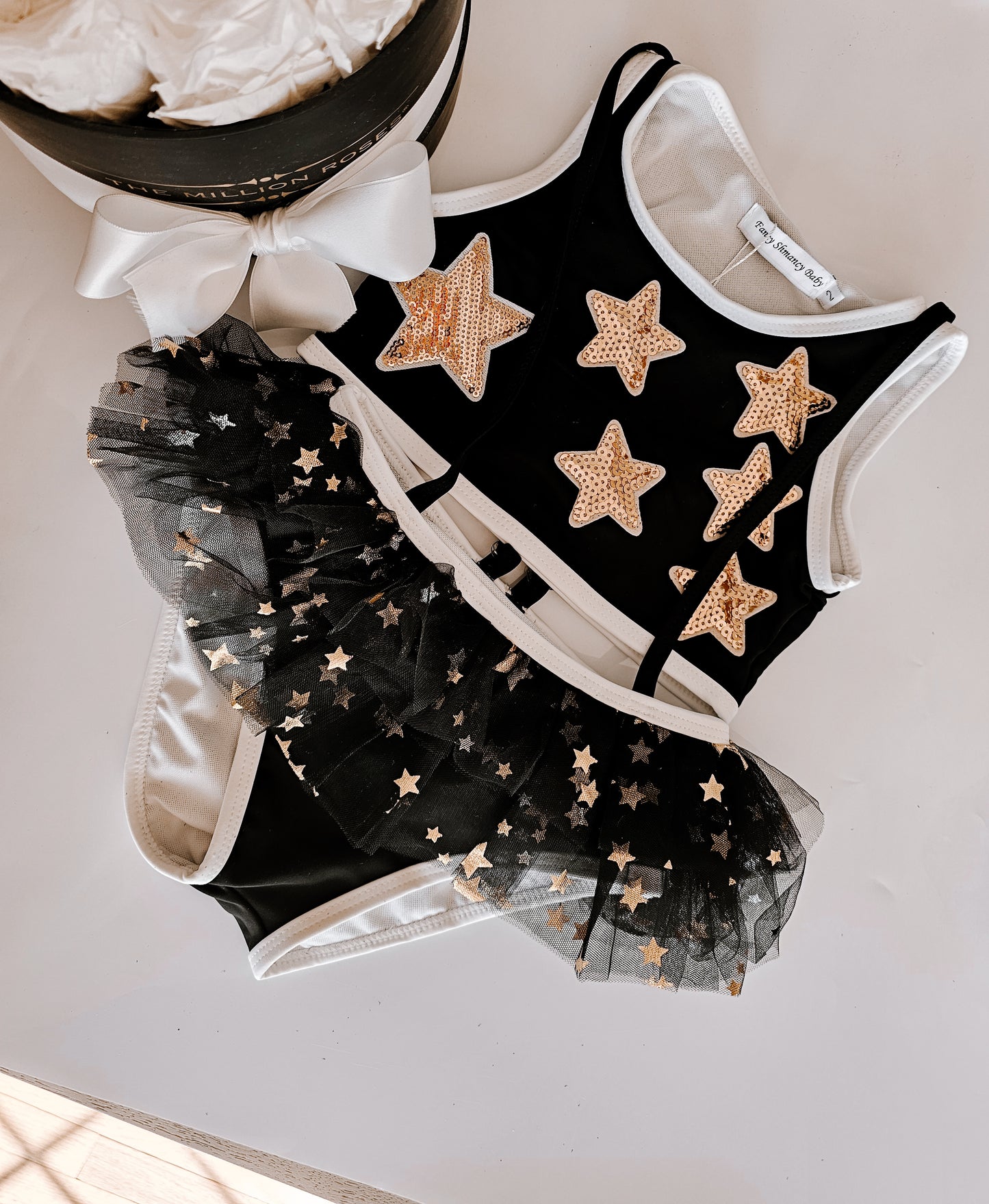 Black and Gold stars - Suspender swimsuit