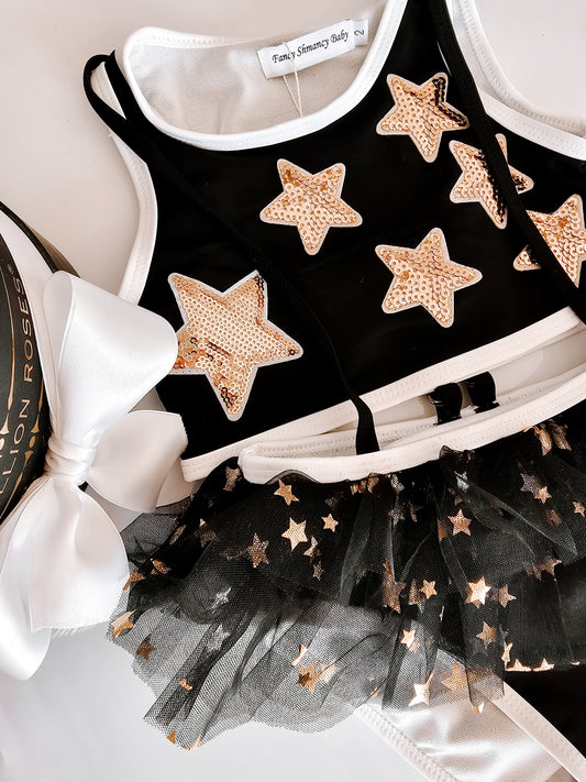 Black and Gold stars - Suspender swimsuit