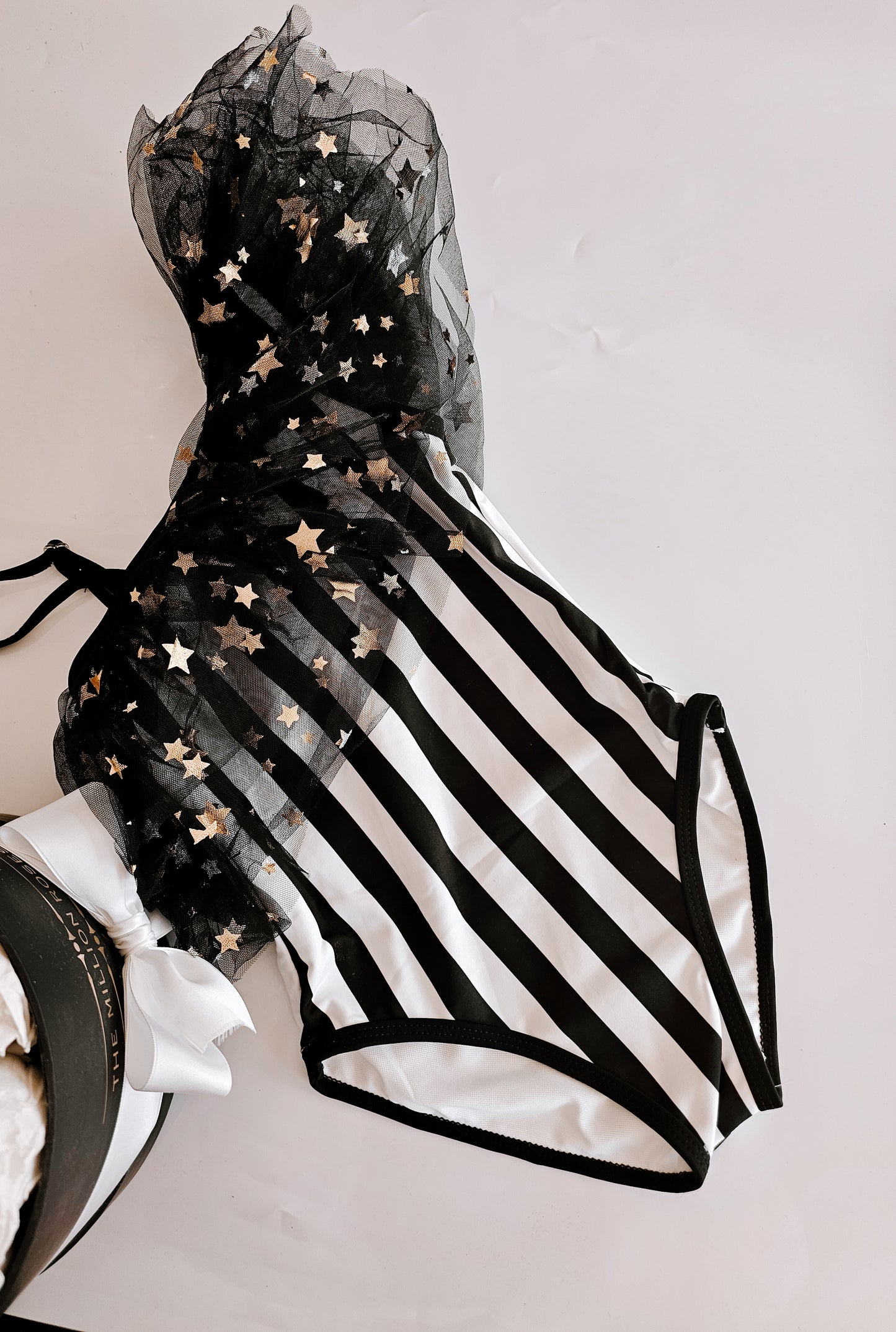 Black and white stripe swimsuit