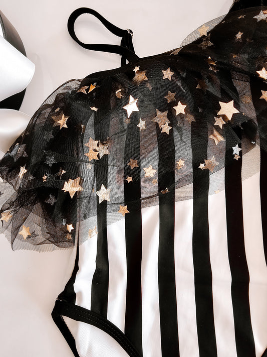 Black and white stripe swimsuit