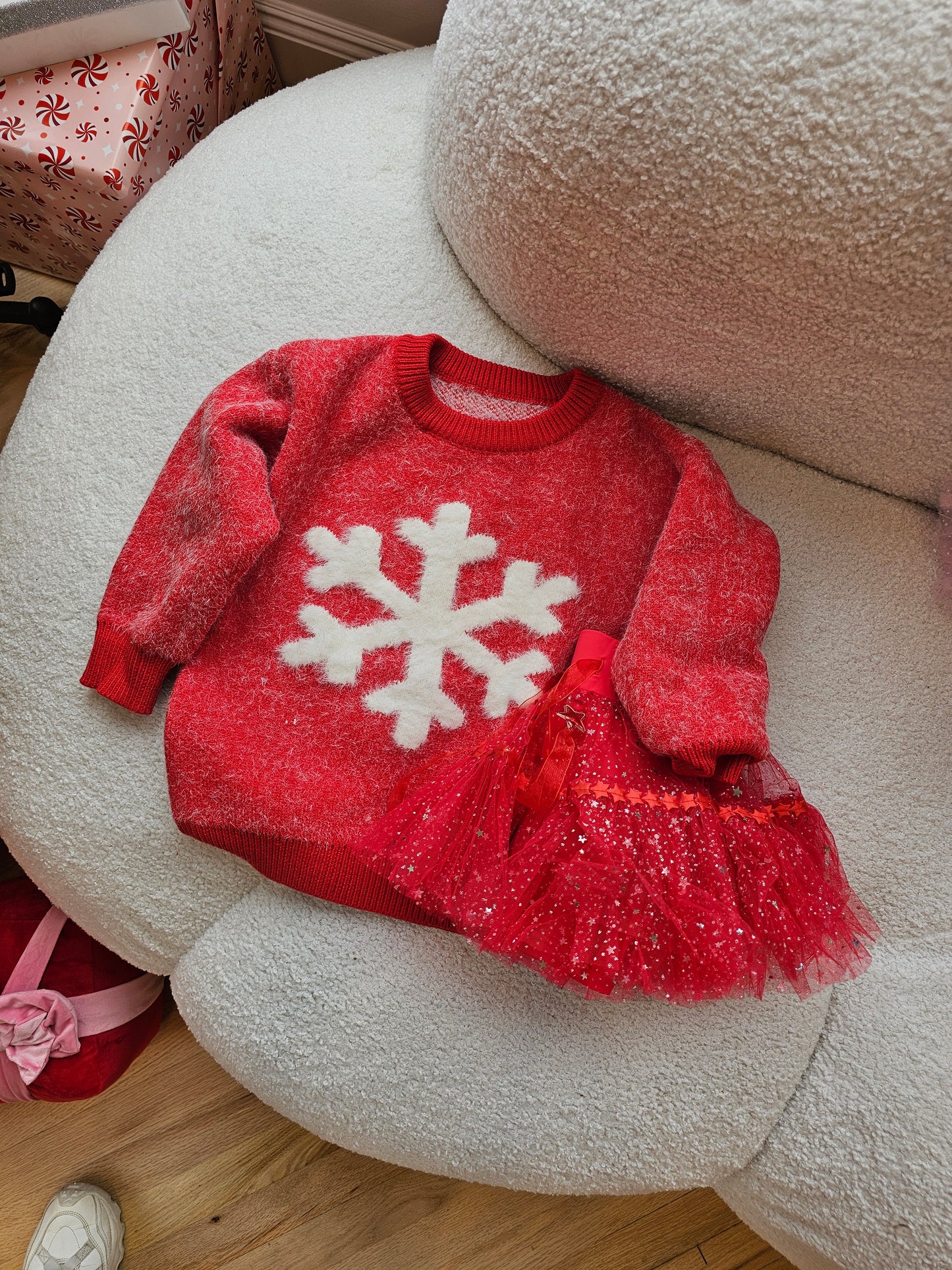 Fuzzy snow flake sweater