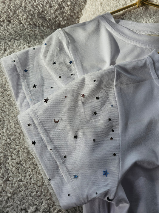 Fancy white & silver star tee
