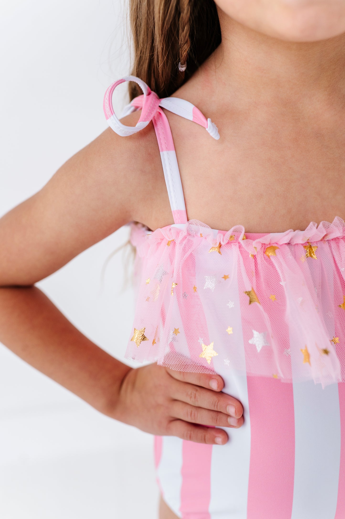Pink & white stripe one piece swimsuit