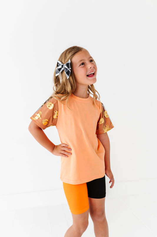 Mesh sleeve pumpkin tee