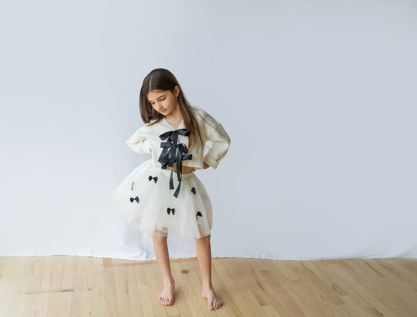 White with black bows tutu skort