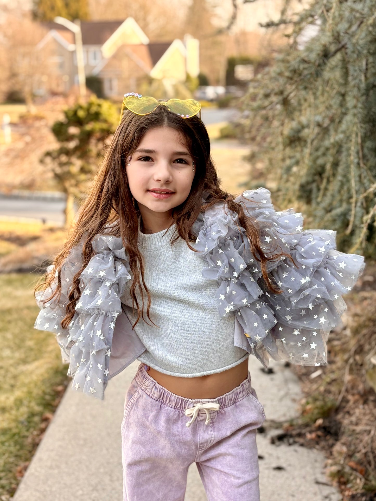 Gray & silver star ruffle jacket