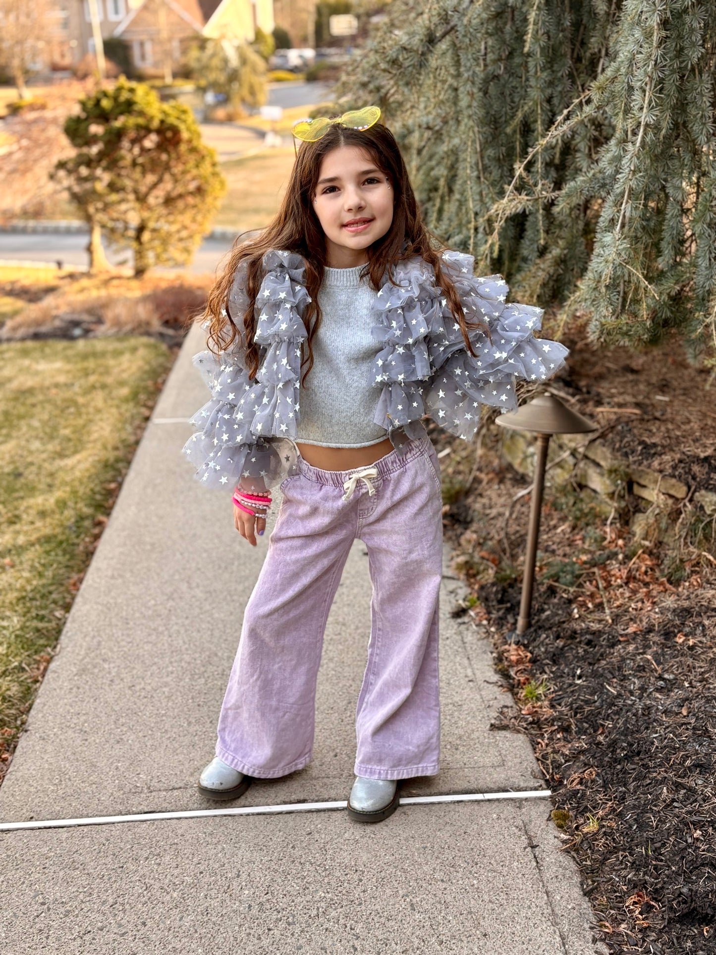 Gray & silver star ruffle jacket