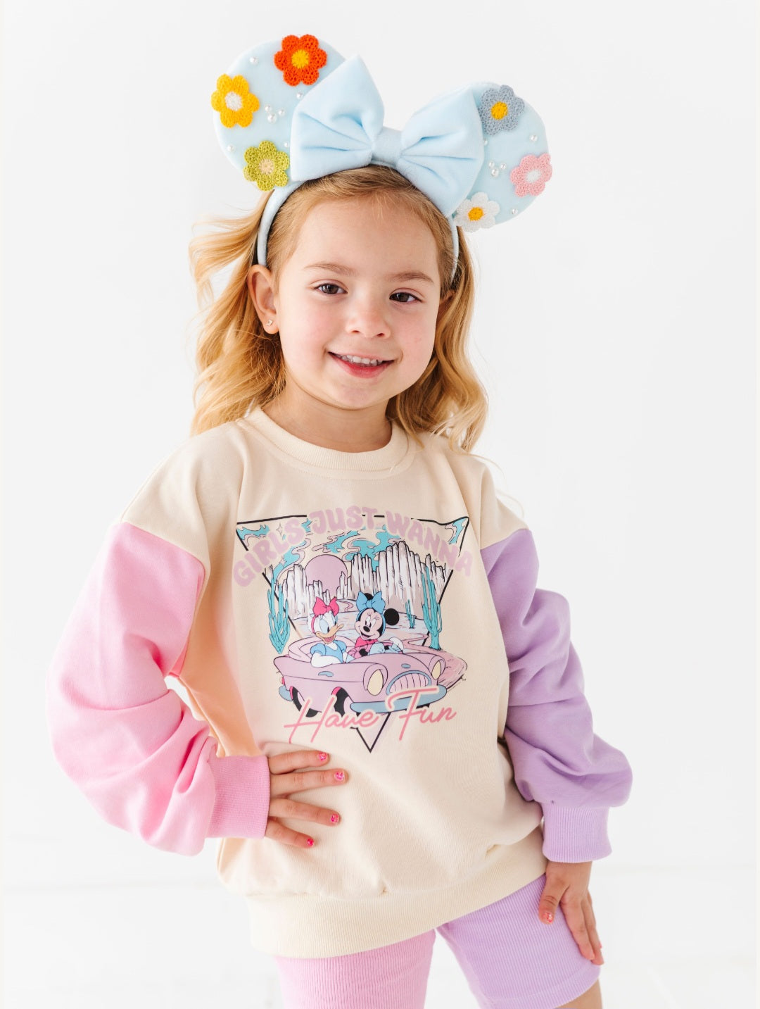 Pink & purple color blocked bike shorts set