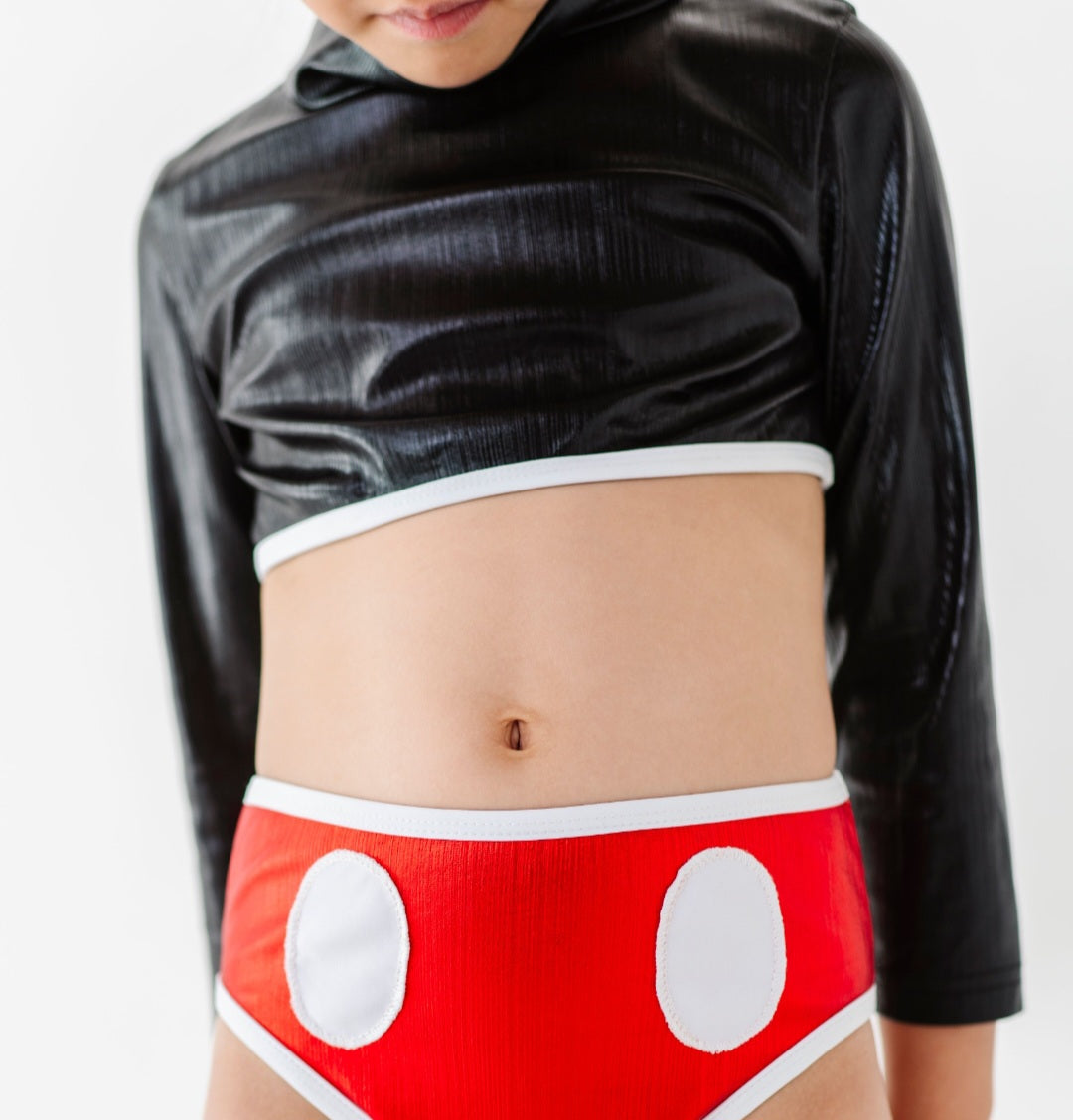 Red, black & white rashgaurd swimsuit