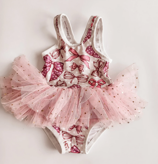 Pink Bow - Tutu Leotard/Swimsuit