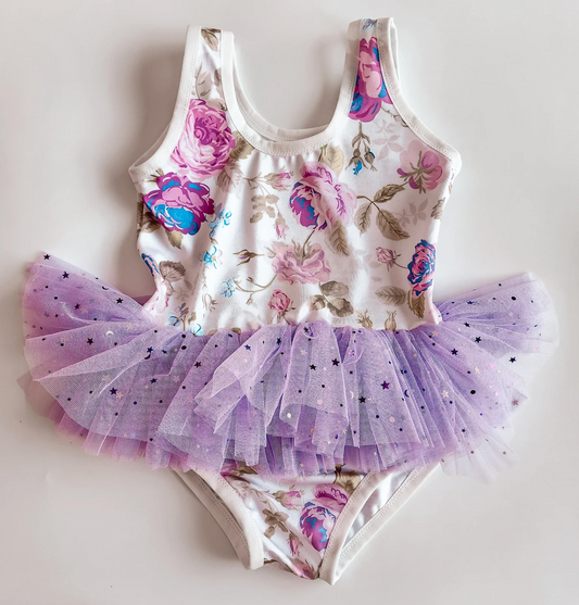 Floral Purple  - Tutu Leotard/Swimsuit