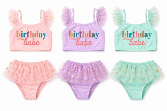 Birthday Babe Pink two piece Swim