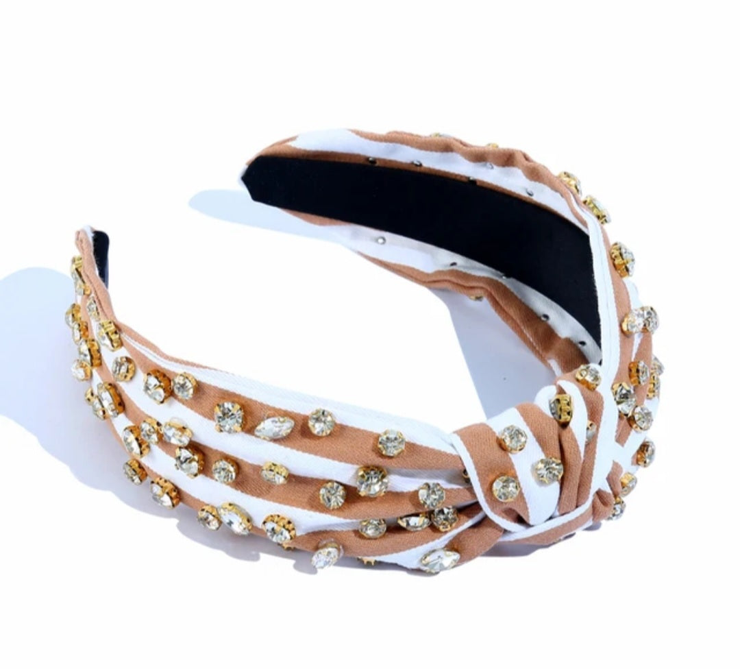 Tan & white gem headband