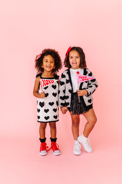 Fuzzy heart cardigan