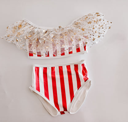 Red and white stripes with stars bikini