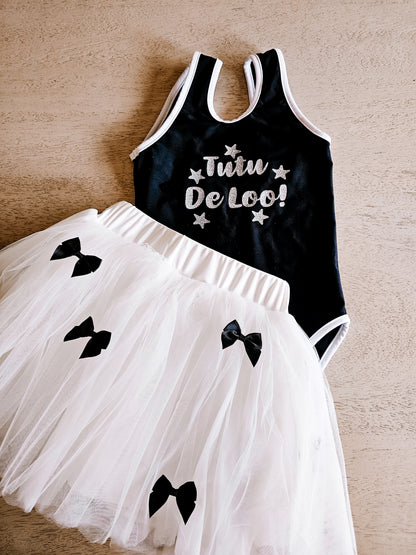 White with black bows tutu skort