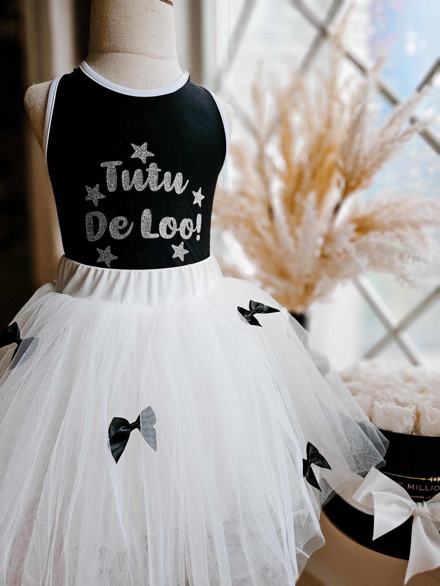 White with black bows tutu skort