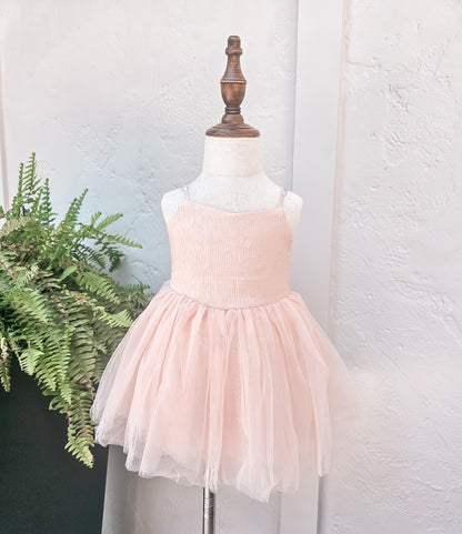 Pale pink linen & mesh twirl dress