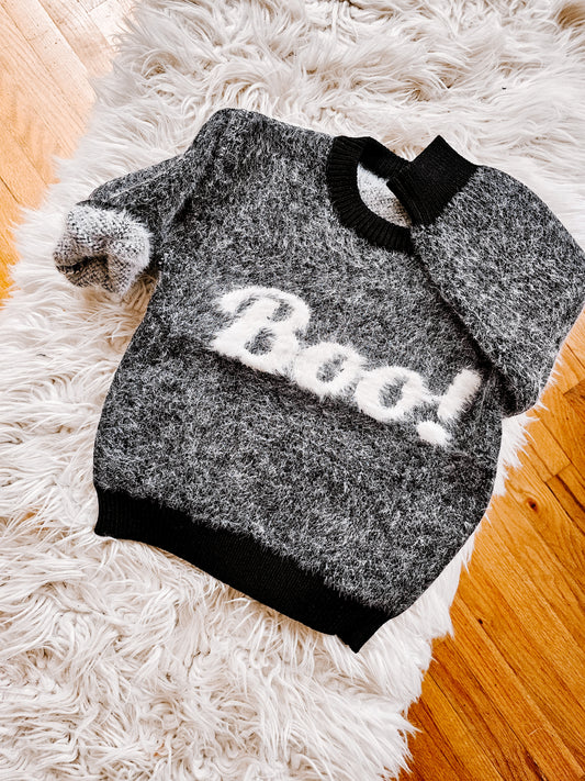 Black & white fuzzy skull sweater