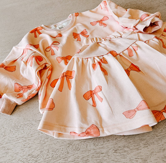 Pink Bow - french terry skort set