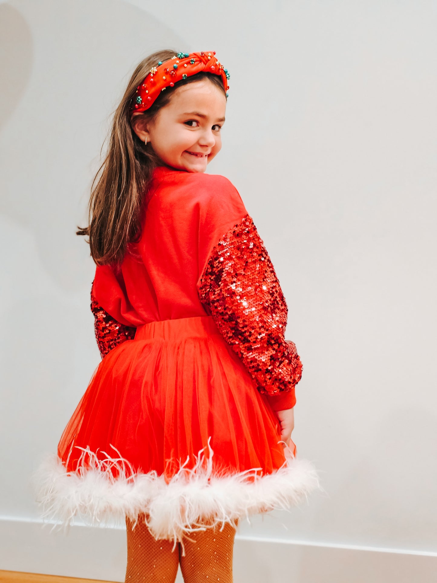 Red french terry & sequins sweatshirt