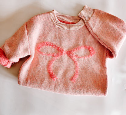 Fuzzy bow sweater