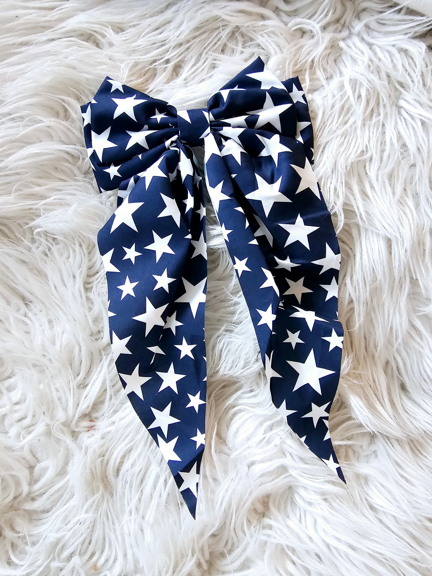 Blue & white star bow clip