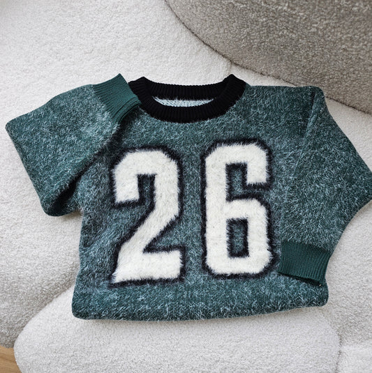 Fuzzy 26 jersey sweater