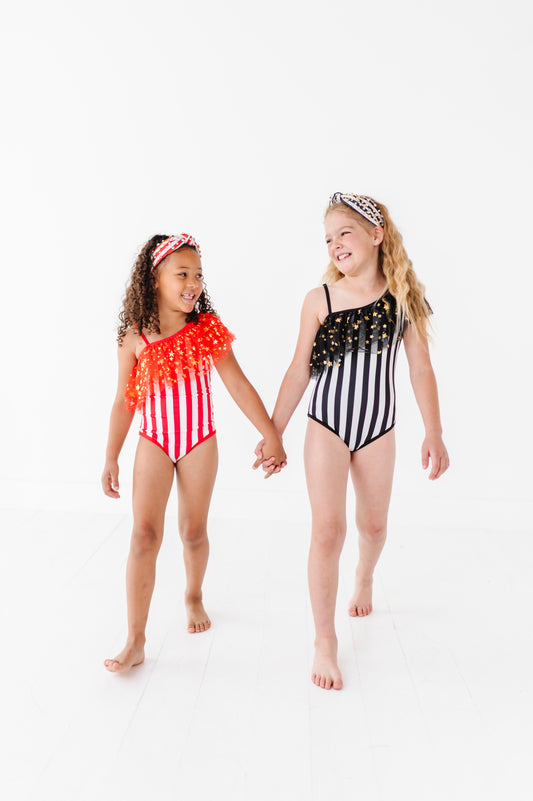 Black and white stripe swimsuit