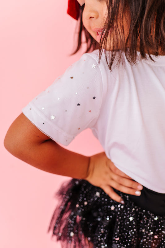 Fancy white & silver star tee
