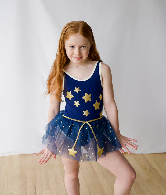 Navy blue & gold star leotard/Swimsuit