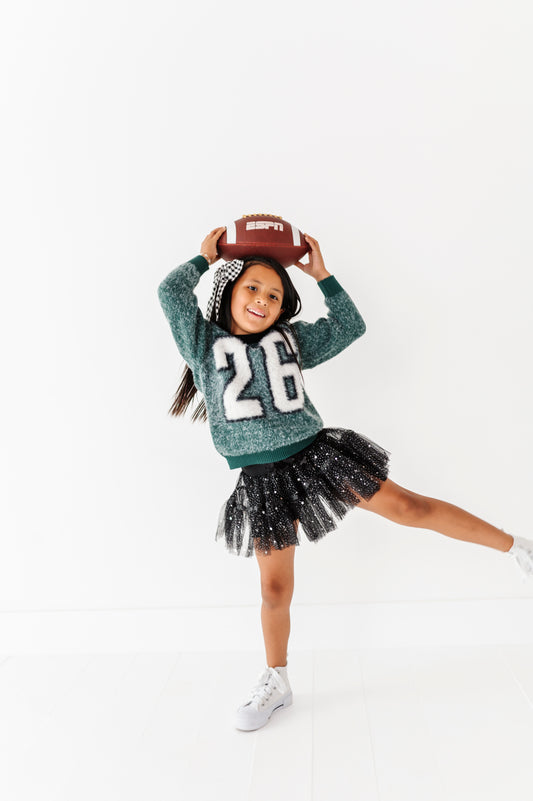 Fuzzy 26 jersey sweater