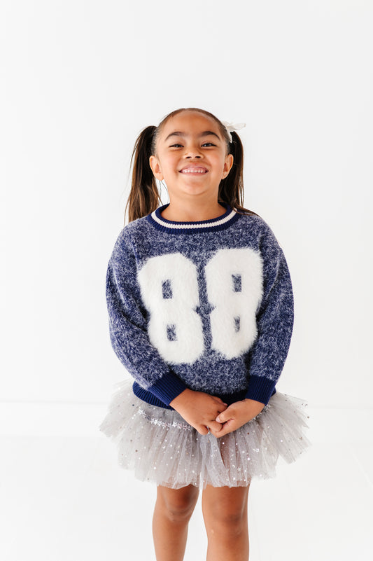 Fuzzy 88 jersey sweater