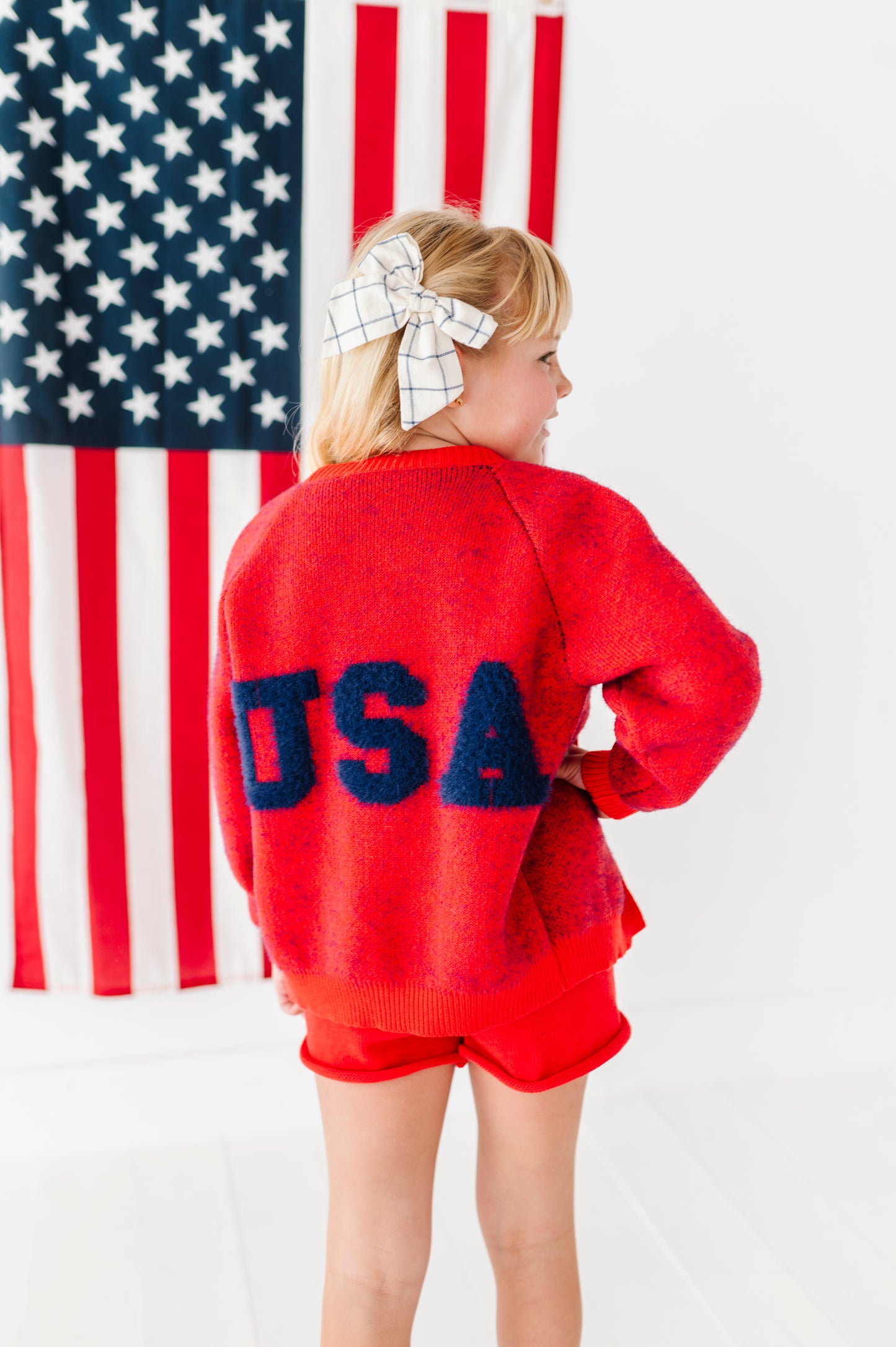 Soft/fuzzy USA cardigan