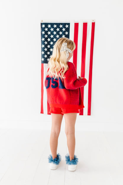 Soft/fuzzy USA cardigan