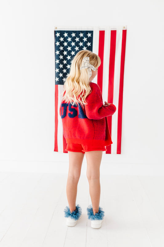 Soft/fuzzy USA cardigan
