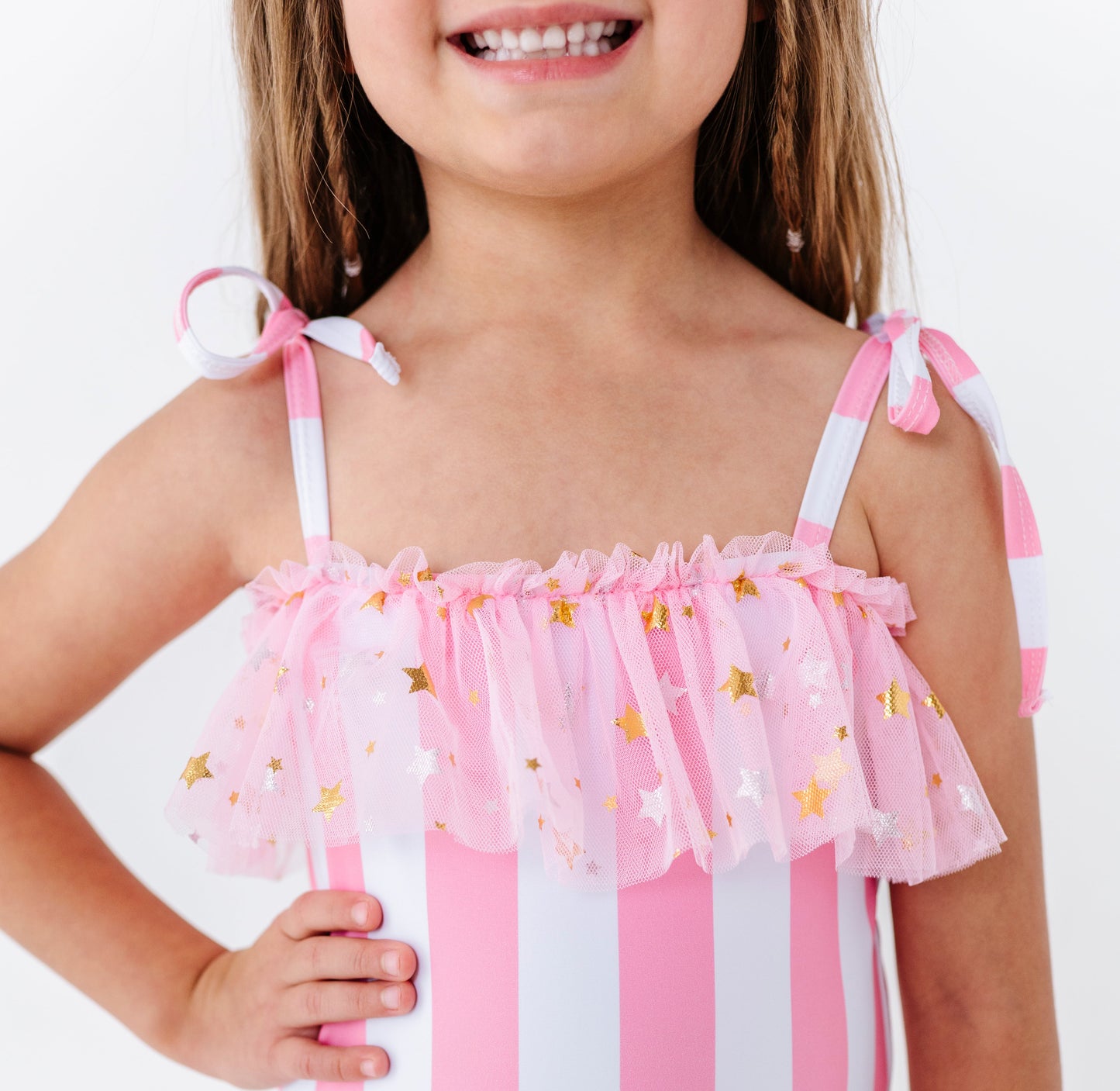 Pink & white stripe one piece swimsuit