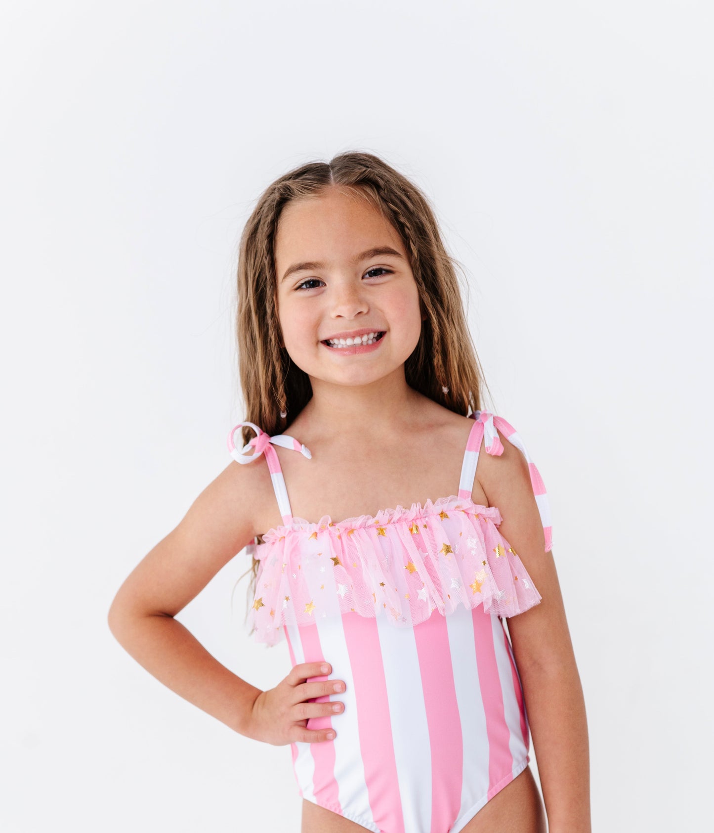 Pink & white stripe one piece swimsuit