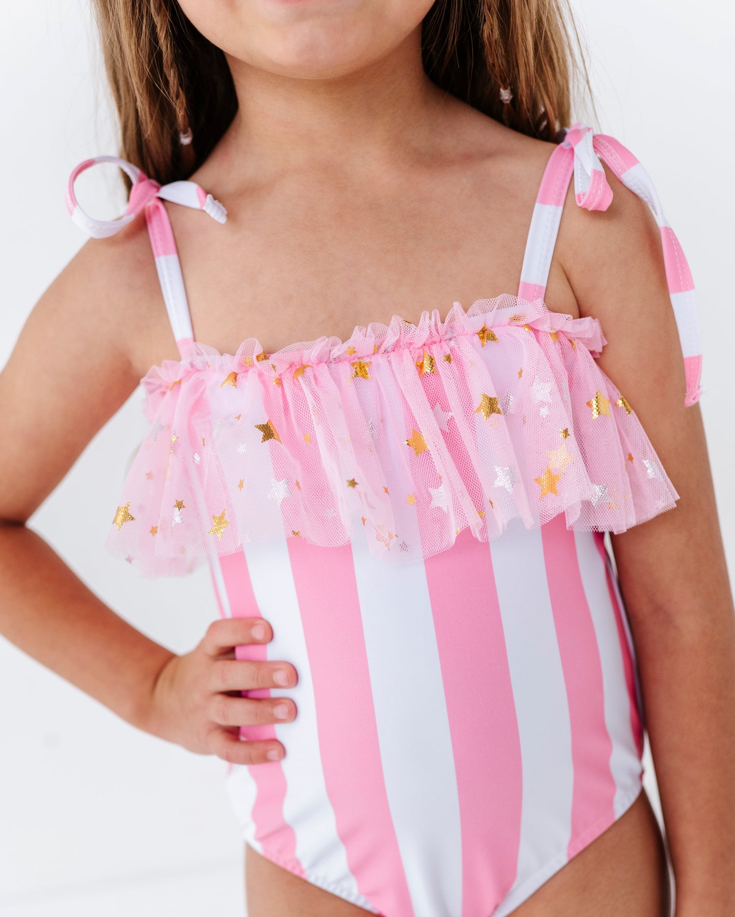 Pink & white stripe one piece swimsuit