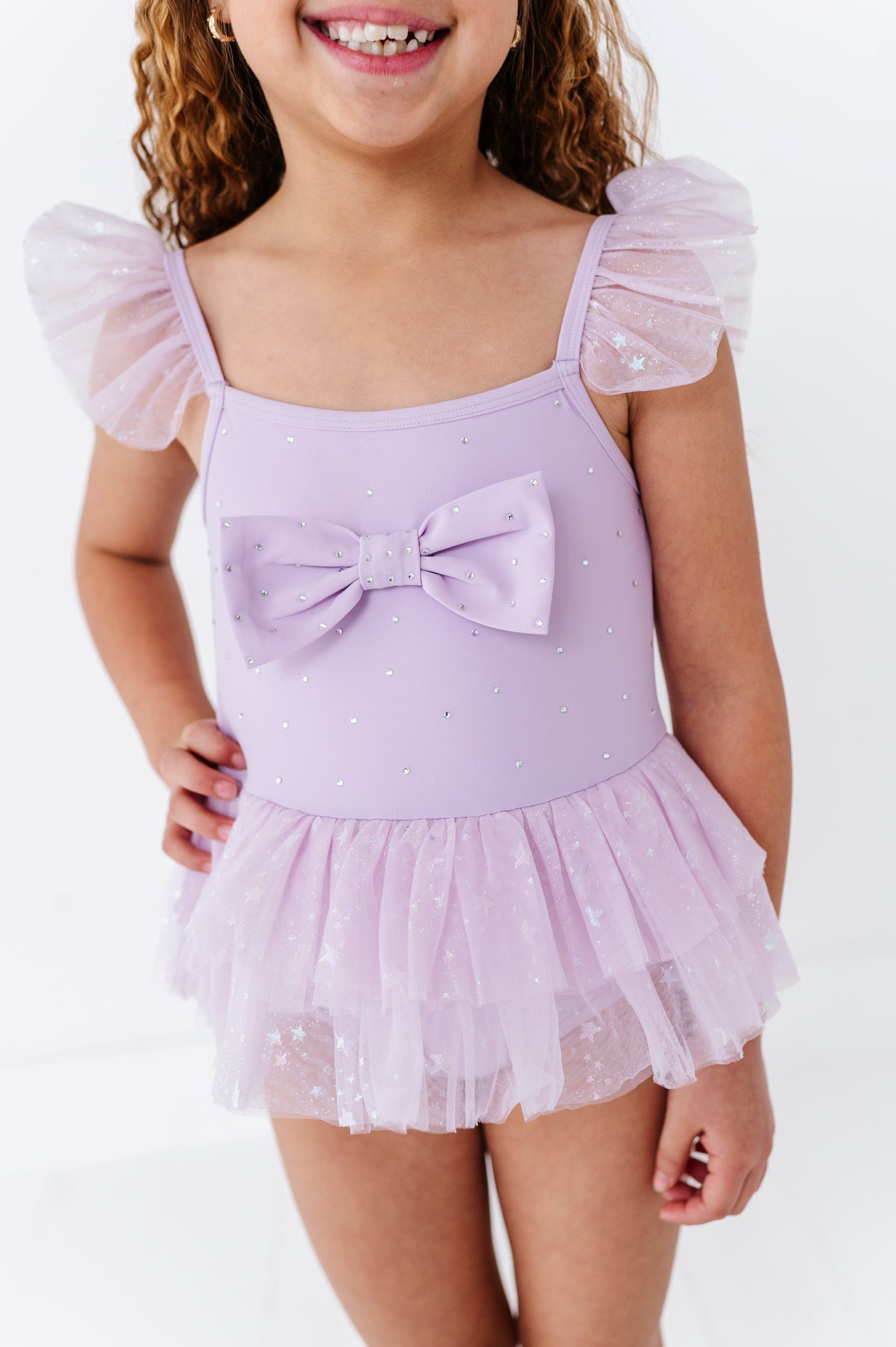 Purple bow one piece swimsuit