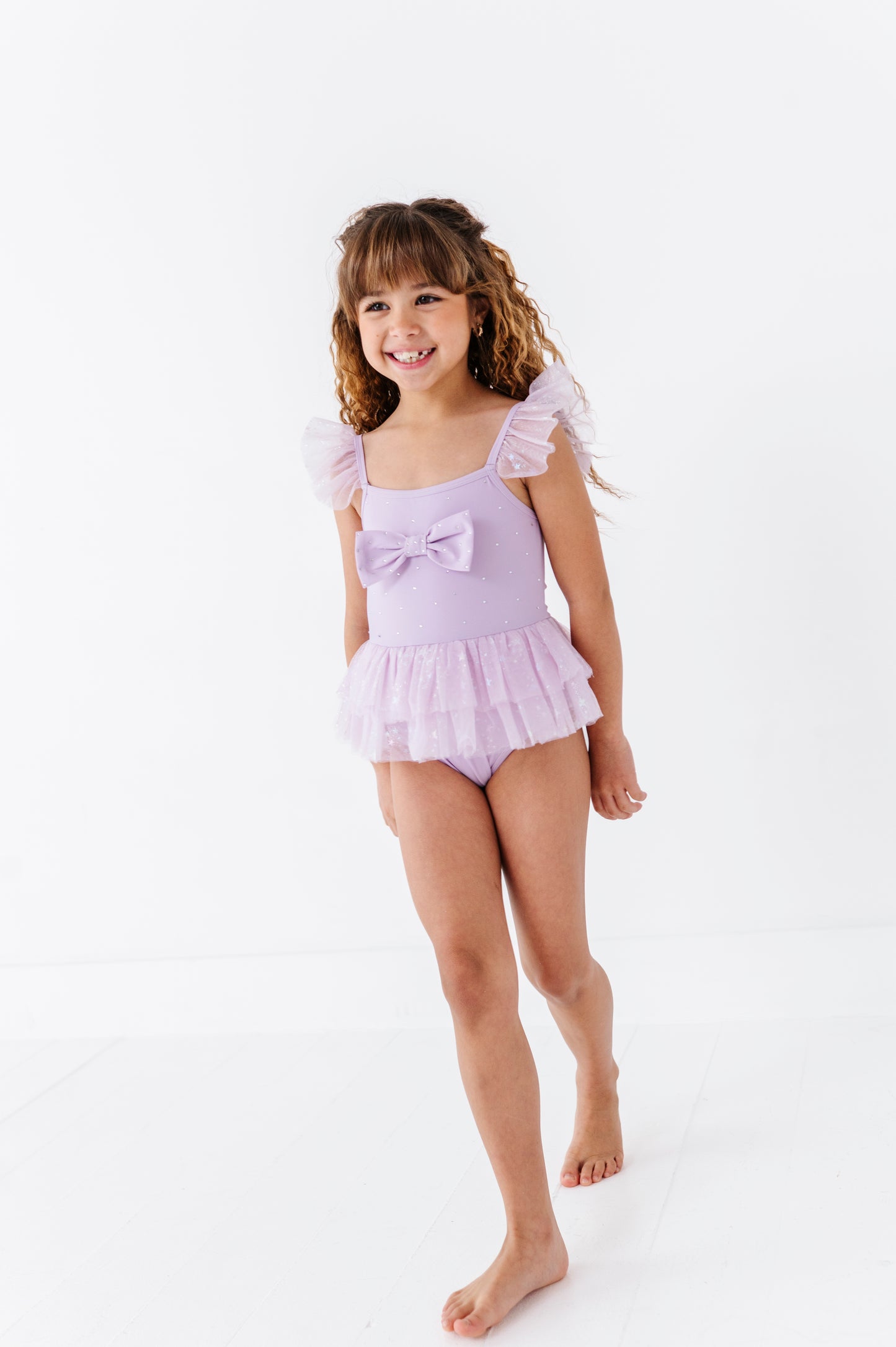 Purple bow one piece swimsuit