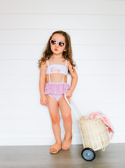 Pink with blue stars suspender swim