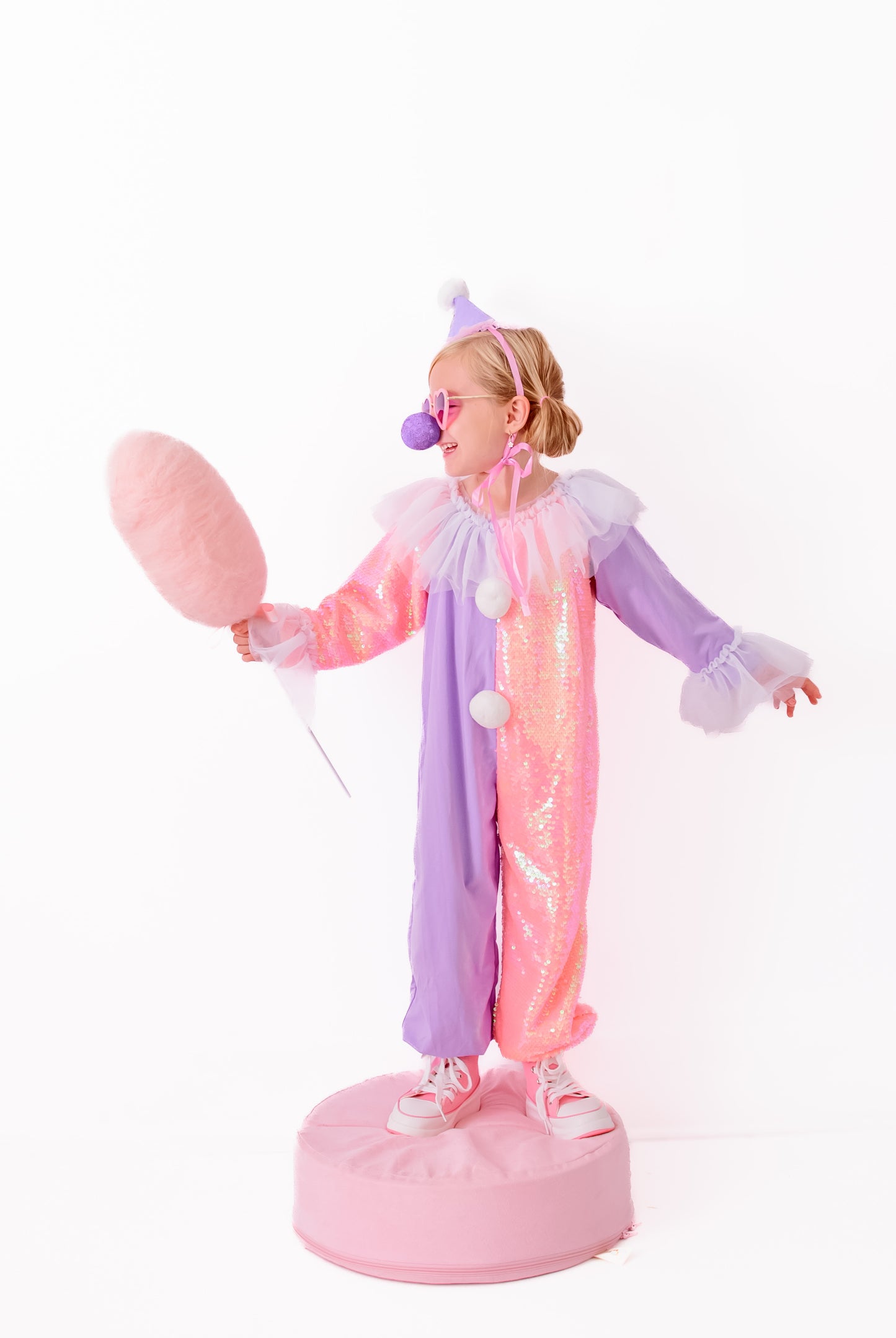 Purple & pink sequins clown costume