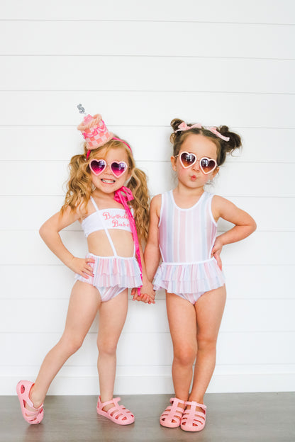 Pastel stripe birthday suspender swim