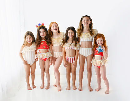 Red and white stripes with stars bikini