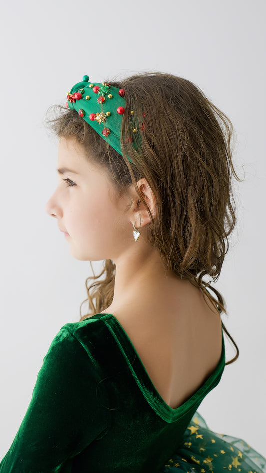 Green gift bow headband